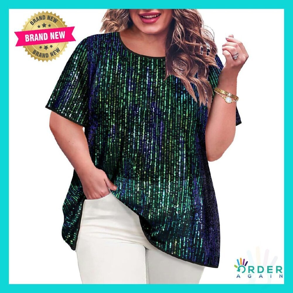 Sequin Crewneck Tunic Sparkly Party Top Plus Size Elegant Chic Y2K